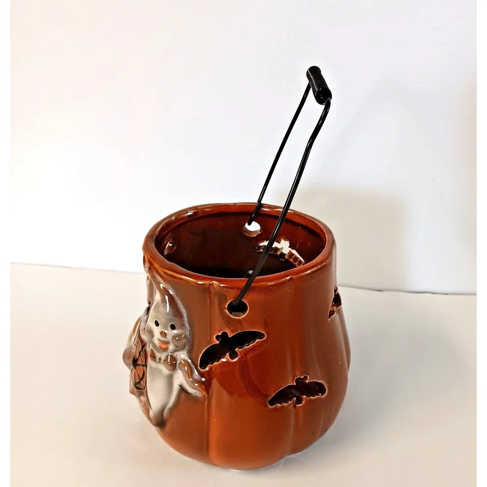 Halloween 3D Ghost Bat Pumpkin Ceramic Candle Holder Lantern Spooky Decor